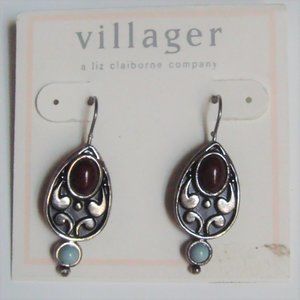 villager Silvertone Earrings with Faux Stones
